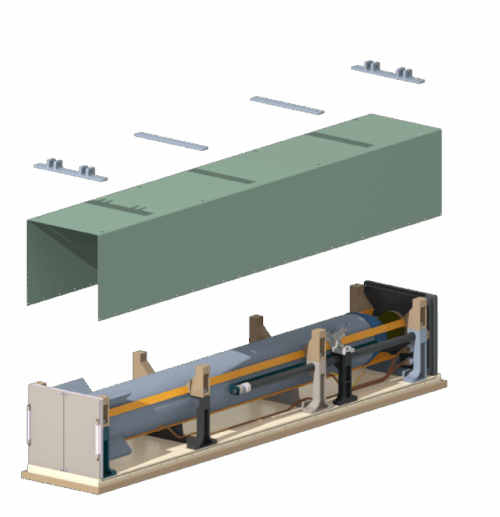 McCormick Stevenson Common Launch Container (CLC) – Interior Details Interior break-out view of the Common Launch Container (CLC) by McCormick Stevenson, showing detailed features for secure handling, storage, and transport of ordnance